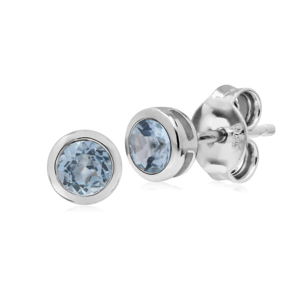 Boucles d'Oreilles Clou en Argent 925 avec Aigue-Marine Rondes