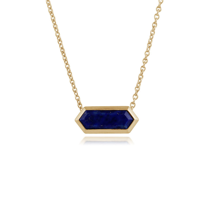 Collier Géométrique Argent 925 Plaqué Or avec Lapis Lazuli Hexagonal