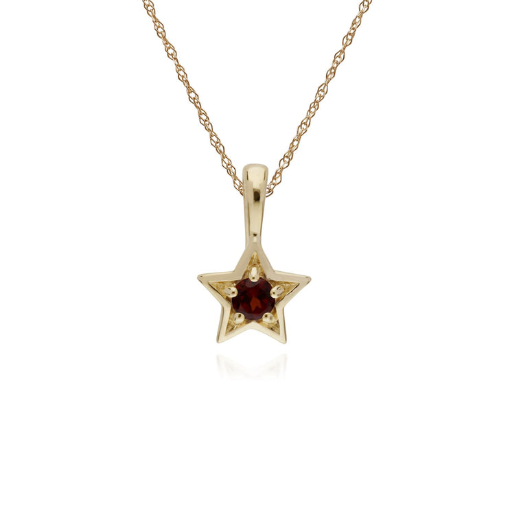 Pendentif et Boucles d'Oreilles Etoile Contemporaine Or Jaune 375 Grenat