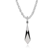 Pendentif et Boucles d'Oreilles Pendantes Eventail Style Art Déco Argent 925 Email Noir et Blanc