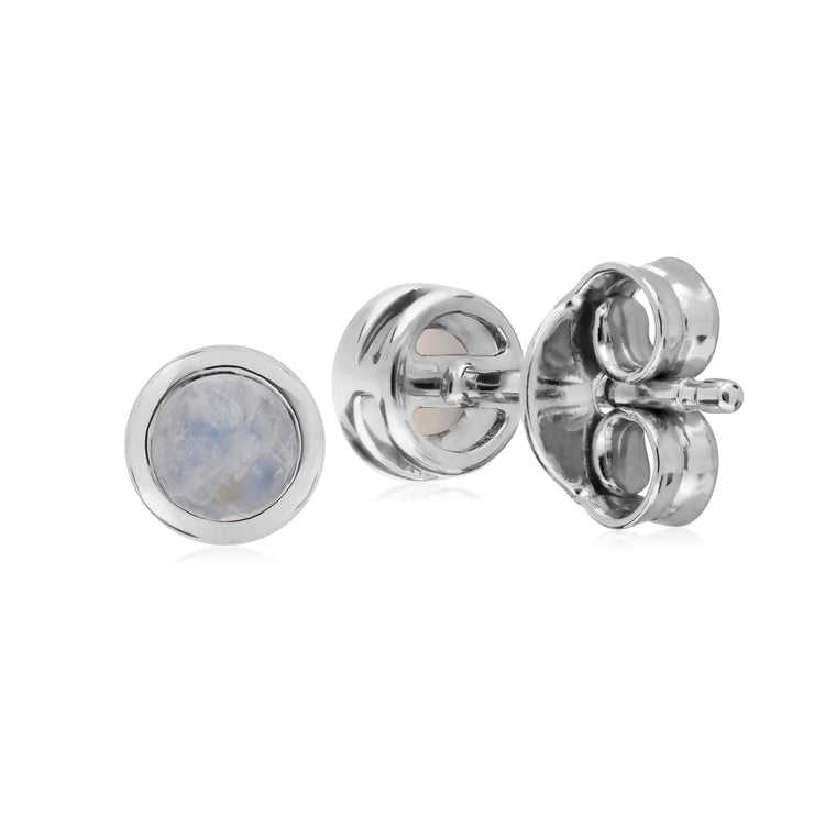 Pierre de Lune Boucles D'Oreilles, Argent Sterling Simple Pierre de Lune Arc-En-Ciel Chaton Round Stud Earrings