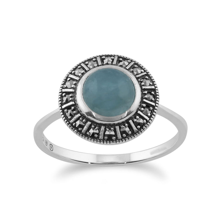 Gemondo 925 Sterling Silver Art Déco 1.44ct Laiteux Aigue-Marine & Marcassite Bague