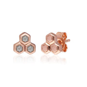 Boucles d'Oreilles Clou Trilogie Asymétriques Or Rose 375 Diamant