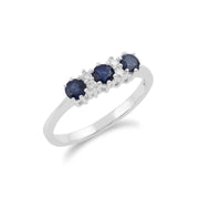 Blanc 9 Ct Or 0.54ct CT SAPHIR NATUREL BLEU & 6PT Diamant TROIS Bague avec pierre