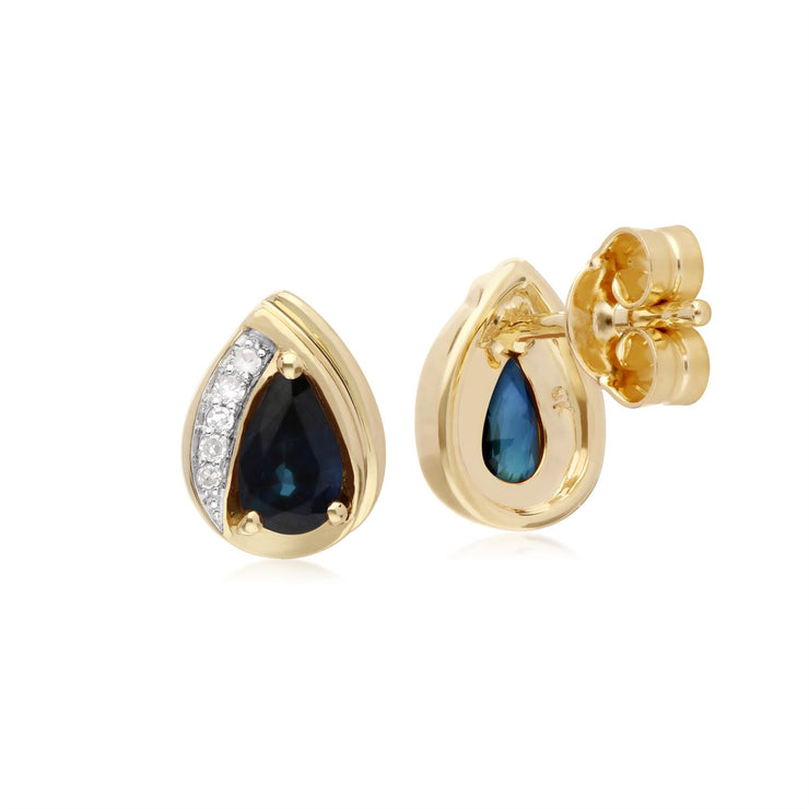 Saphir Boucles D'Oreilles, 9 CT Saphir or Jaune & Diamant Poire Boucles D'Oreilles Classiques