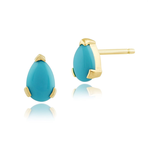 Boucles d'Oreilles Clou Classique Or Jaune 375 Turquoise Poire