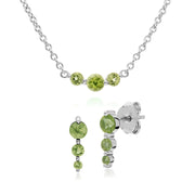 Collier et Boucles d'Oreilles Classique Argent 925 Péridot Trois Pierres