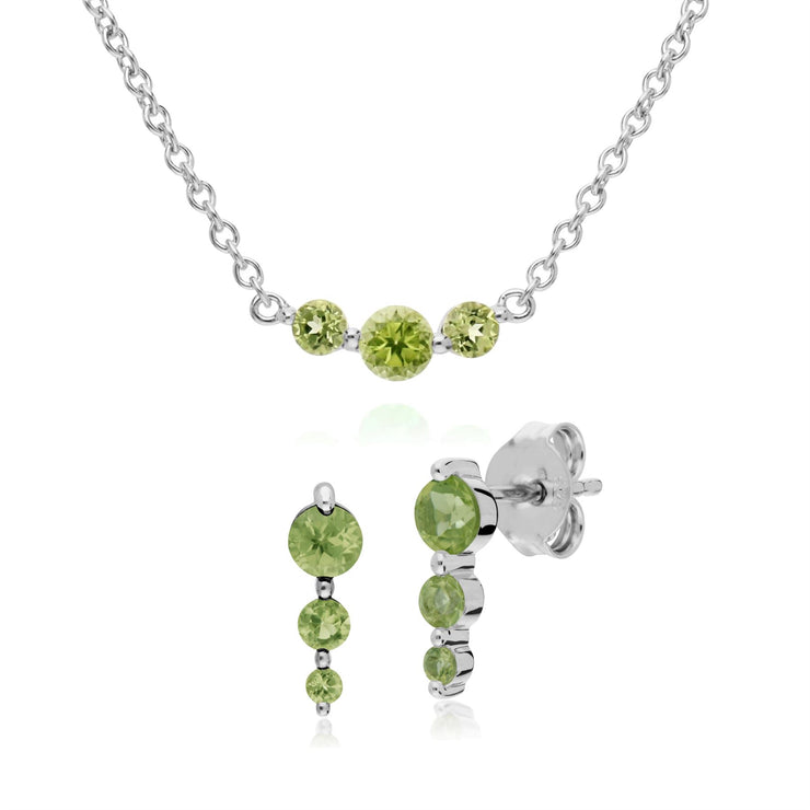 Collier et Boucles d'Oreilles Classique Argent 925 Péridot Trois Pierres
