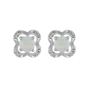Boucles d'Oreilles Clou Opale Classique Or Blanc 375 et Ear-Jacket Fleur Diamant