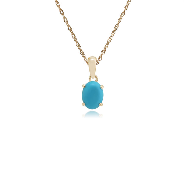 Pendentif Classique Or Jaune 375 Turquoise Cabochon Ovale