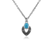 Collier et Boucles d'Oreilles Clou Style Art Déco Argent 925 Turquoise Ovale et Marcassite