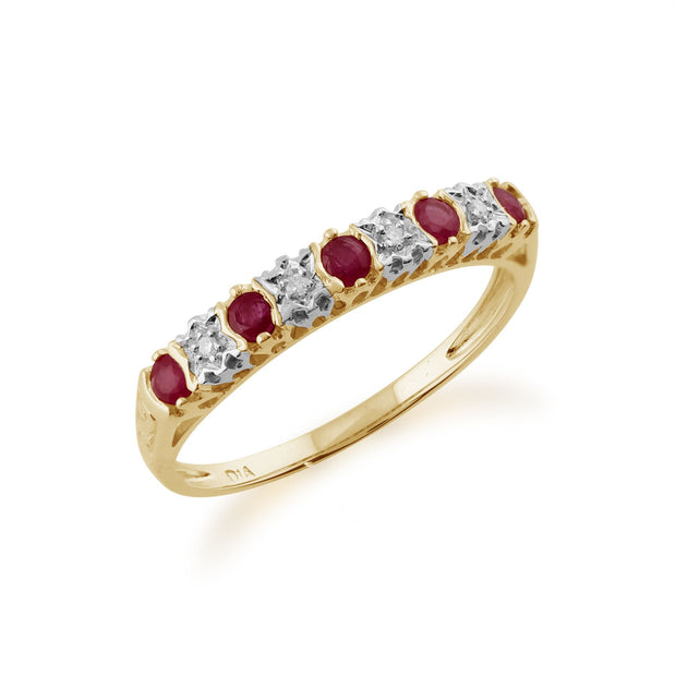 Bague Classique Demi-Eternité Or jaune 375 Rubis et Diamant