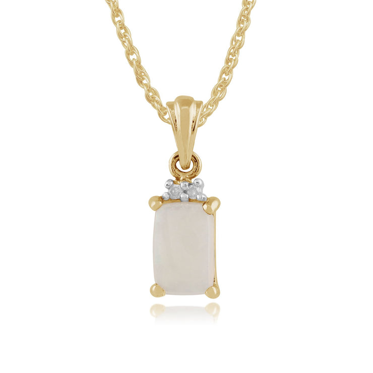 Pendentif et Boucles d'Oreilles Clou Classique Or Jaune 375 Opale et Diamant Baguette