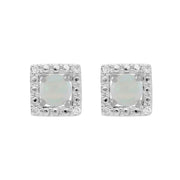 Boucles d'Oreilles Clou Opale Classique Or Blanc 375 et Ear-Jacket Carré Diamant