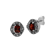 Boucles d'Oreilles Clou Style Art Déco Argent 925 Grenat Oval et Marcassite