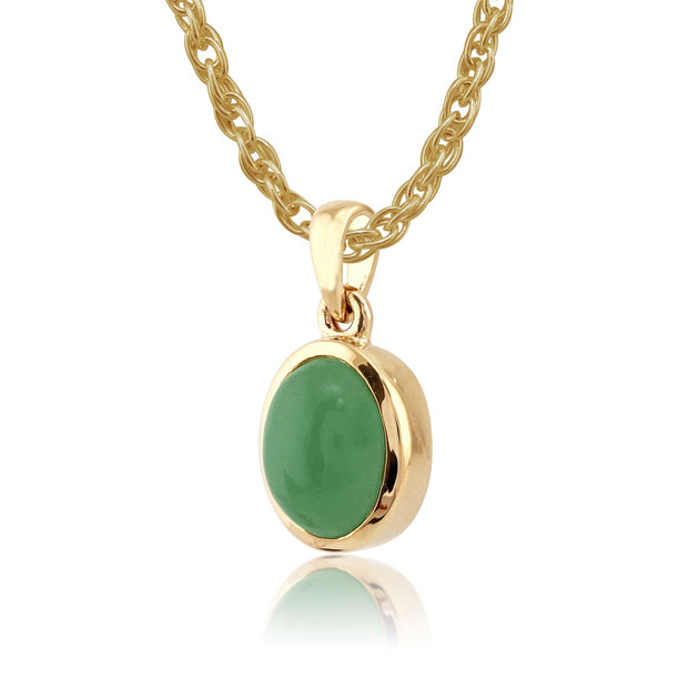 Pendentif et Boucles d'Oreilles Clou Classique Or Jaune 375 Jade Ovale sertis Clos