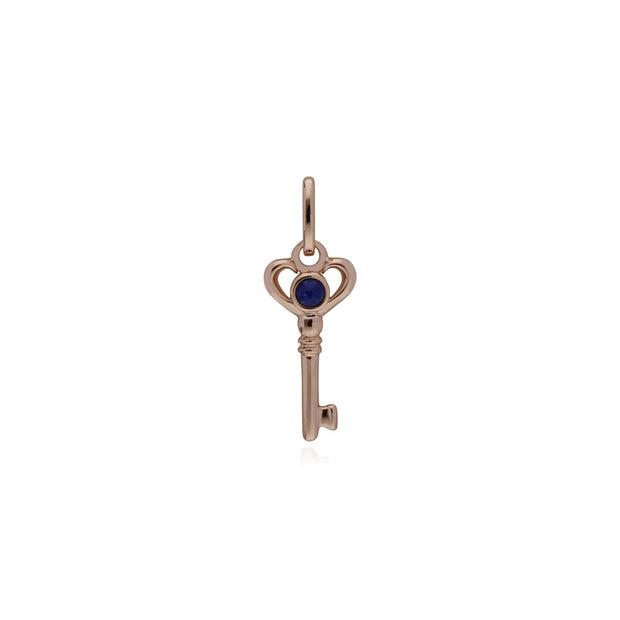 Pendentif Classique Argent 925 Plaqué Or Rose Petite Clé avec Lapis Lazuli Rond