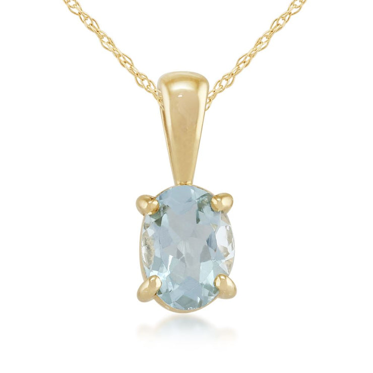 Bracelet et Pendentif Classique Oval Or Jaune 375 Aigue-Marine