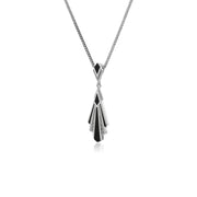 Pendentif Eventail Style Art Déco Argent 925 Onyx Noire et Marcassite