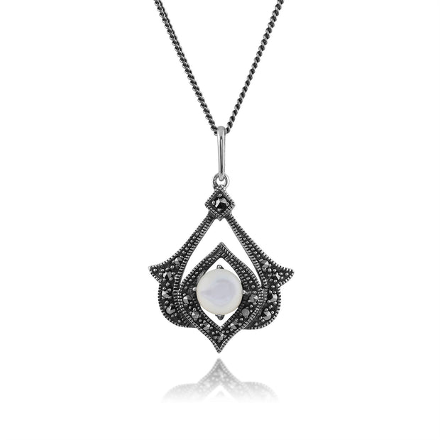 Pendentif Ajouré Style Art Nouveau Argent 925 Nacre et Marcassite Rond