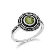 Gemondo Bague Péridot, Argent & Péridot & Marcassite Émail Noir Anneau - Péridot