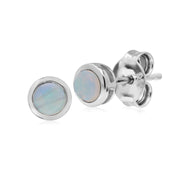 Opale Boucles D'Oreilles, Argent Sterling Simple Opale Chaton Round Stud Earrings