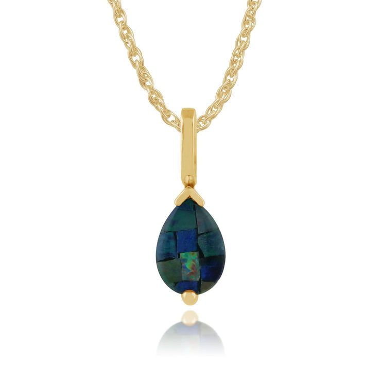 Pendentif et Boucles d'Oreilles Clou Classique Or Jaune 375 Opale Triplet Poire