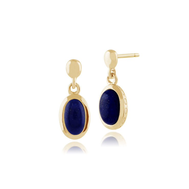 Pendentif et Boucles d'Oreilles Pendantes Classique Or Jaune 375 Lapis Lazuli Oval serti Clos