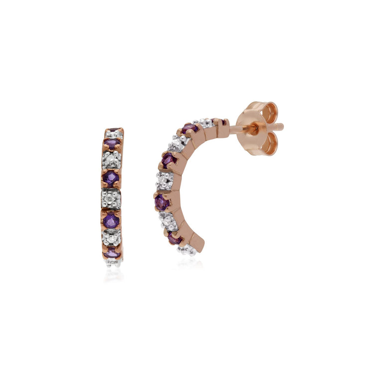 Boucles D'Oreilles Améthystes, 9 CT or Rose 0,28ct Améthyste & 4pt Diamant Demi Arceau Style Boucles D'Oreilles