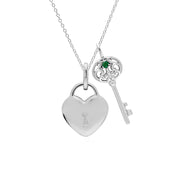 Pendentif Classique Cadenas Cœur Argent 925 et Charms Grande Clé Emeraude