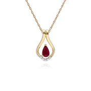 Rubis Collier, 9 Ct Rubis or Jaune & Diamant Feuille Pendentif sur 45cm Chaîne