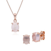Pendentif et Boucles d'Oreilles Clou Classique Argent 925 Plaqué Or Rose Quartz Rose Oval
