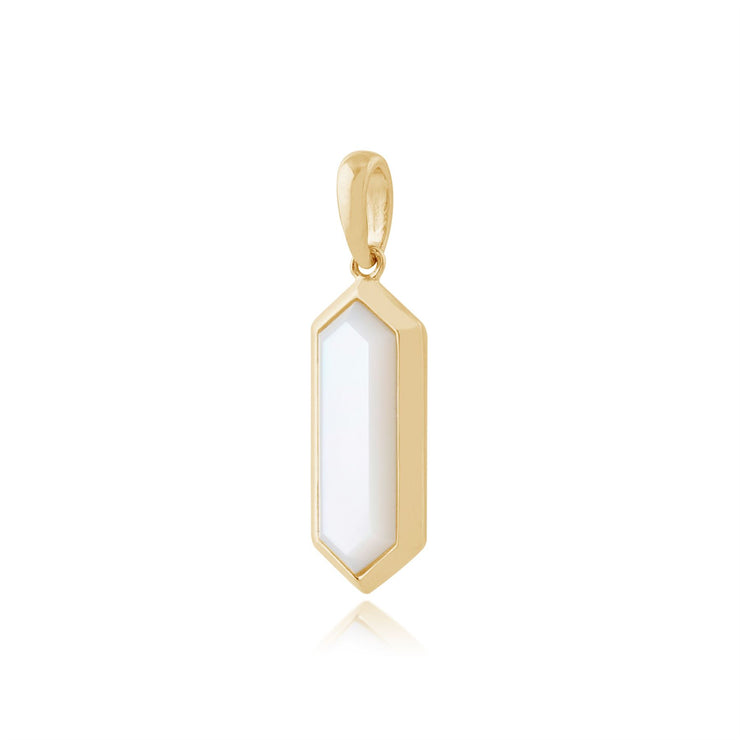 Pendentif Géométrique Argent 925 Plaqué Or avec Nacre Hexagonale