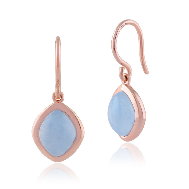 Pendentif et Boucles d'Oreilles Pendantes Boho Argent 925 Plaqué Or Jaune Jade Bleue Coupe Diamant Serti Clos