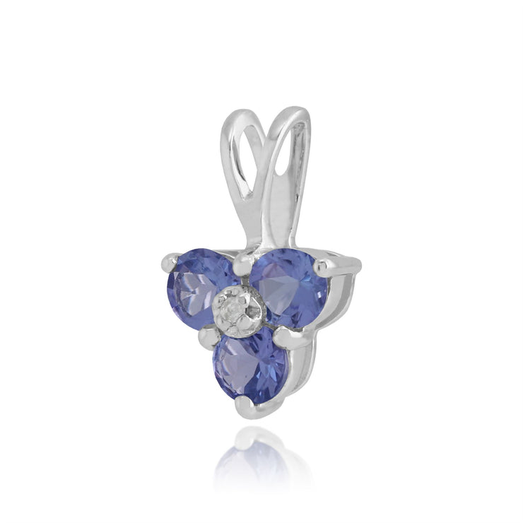 Pendentif Floral Or Blanc 375 Tanzanite et Diamant