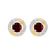Boucles d'Oreilles Clou Grenat Classique Or Blanc 375 et Ear-Jacket Halo Diamant Or Jaune 375