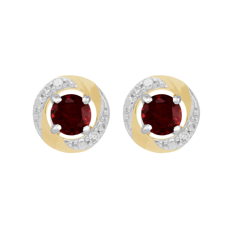 Boucles d'Oreilles Clou Grenat Classique Or Blanc 375 et Ear-Jacket Halo Diamant Or Jaune 375