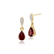 Boucles d'Oreilles Pendantes Classique Or Jaune 375 Grenat Poire et Diamant