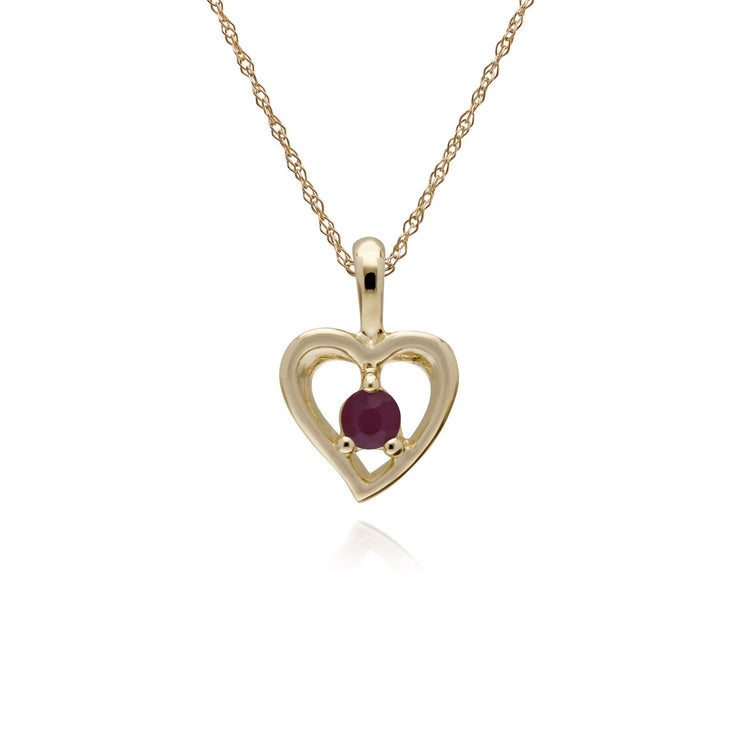 Rubis Collier, 9 CT or Jaune Rubis Pierre Unique Coeur Pendentif sur 45cm Chaîne