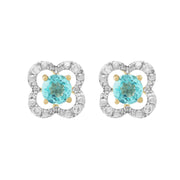 Boucles d'Oreilles Clou Apatite Classique Or Jaune 375 et Ear-Jacket Fleur Diamant
