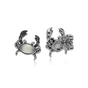 Boucles d'Oreilles Clou Classique Argent 925 Crabe Pierre de Lune Marquise et Marcassite