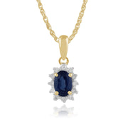 Pendentif Classique Or Jaune 375 Saphir et Diamant Style Cluster