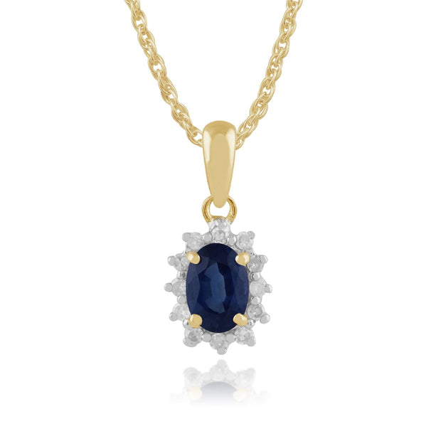 Pendentif Classique Or Jaune 375 Saphir et Diamant Style Cluster