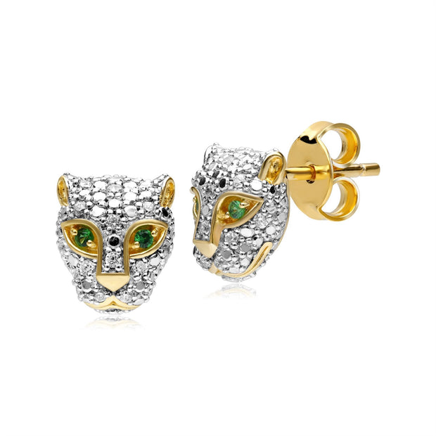 Boucles d'Oreilles Clou Guépard ECFEW™ 'The Unifier' Or Jaune 375 Tsavorite et Diamant