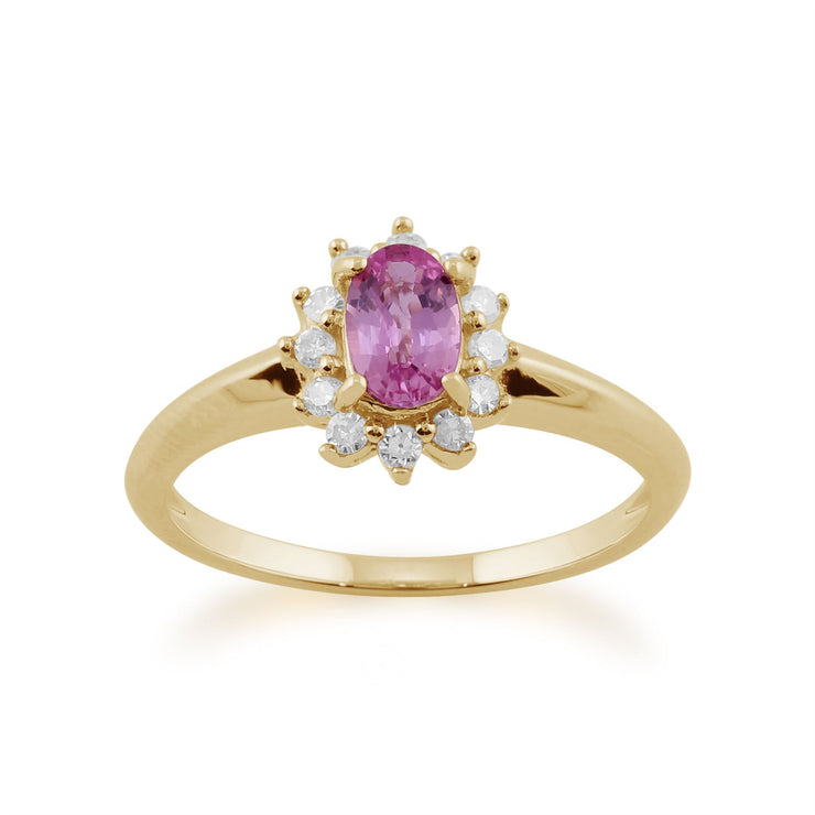 Gemondo Rose Bague Saphir, 9 CT or Jaune 0,52ct Saphir Rose & Diamant Ovale Grappe Bague