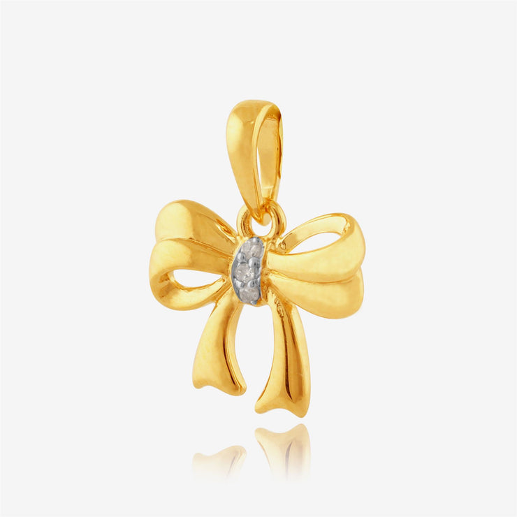 Pendentif et Boucles d'Oreilles Clou Nœud Classique Argent 925 Plaqué Or Jaune Diamant