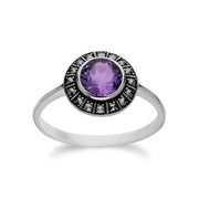 Gemondo Femmes Argent Sterling Rond Amethyst And Marcassite Bague Grappe - Améthyste