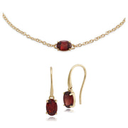 Bracelet et Boucles d'Oreilles Pendantes Classique Or Jaune 375 Grenat Oval