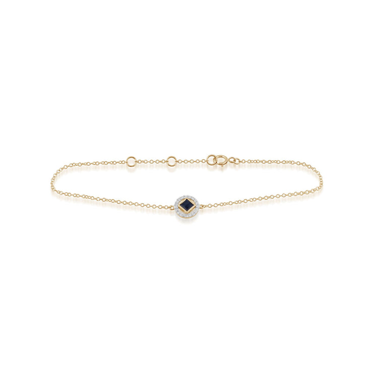 Bracelet Classique Or Jaune 375 Saphir Carré et Diamant Style Halo