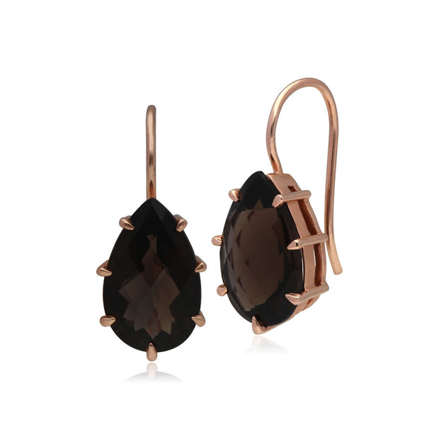 Boucles d'Oreilles Kosmos Argent 925 Plaqué Or Rose Quartz Fumé
